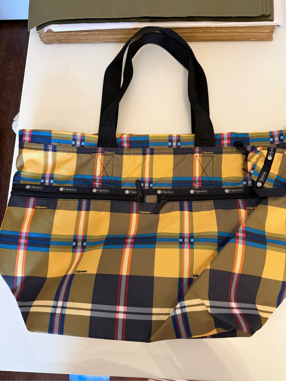 LeSportsac Yellow Plaid Carryall Tote Bag New